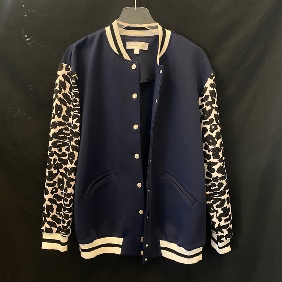 Finders Keepers Blue & Leopard Bomber Jacker - S - Picture 2 of 5
